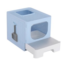i.Pet Large Enclosed Foldable Cat Litter Box with Scoop, Double Door Design, Ventilation, 48.5x38.5x38.5cm, Blue i.Pet Large Enclosed Foldable Cat Litter Box with Scoop, Double Door Design, Ventilation, 48.5x38.5x38.5cm, Blue