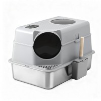 i.Pet Large Stainless Steel Cat Litter Box Set High Sided Anti Odour Scratch Resistant with Mat & Scoop