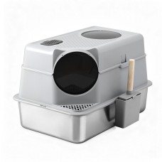 i.Pet Large Stainless Steel Cat Litter Box Set High Sided Anti Odour Scratch Resistant with Mat & Scoop