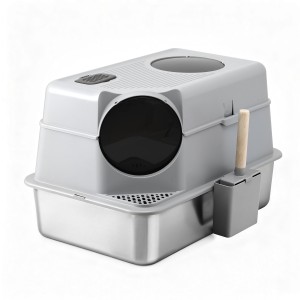 i.Pet Large Stainless Steel Cat Litter Box Set High Sided Anti Odour Scratch Resistant with Mat & Scoop