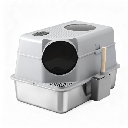 i.Pet Large Stainless Steel Cat Litter Box Set High Sided Anti Odour Scratch Resistant with Mat & Scoop