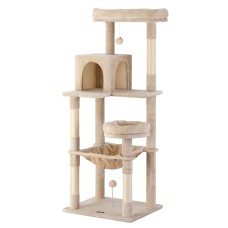 i.Pet 143cm Cat Tree Tower in Beige - Plush Velvet, Sisal Posts, Multi-Level Condo with Toys for Scratching & Lounging i.Pet 143cm Cat Tree Tower in Beige - Plush Velvet, Sisal Posts, Multi-Level Condo with Toys for Scratching & Lounging