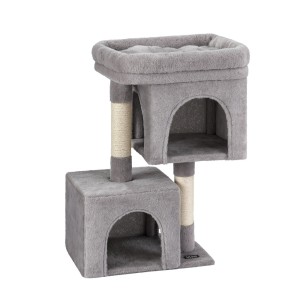 i.Pet 67cm Light Grey Cat Tree Tower with Scratching Post, Plush Velvet Cover & Natural Sisal for Ultimate Feline Fun