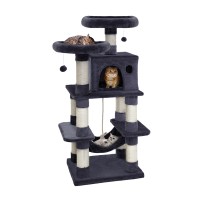 i.Pet Cosmo Cat Tree 145cm - Large Wooden Condo with Sisal Scratching Posts, Plush Velvet, Multi-Level Playhouse