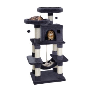 i.Pet Cosmo Cat Tree 145cm - Large Wooden Condo with Sisal Scratching Posts, Plush Velvet, Multi-Level Playhouse