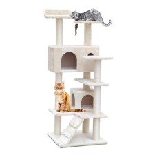 i.Pet 134cm Cat Tree Tower - Multi-Level Condo with Sisal Posts, Plush Velvet, Scratching Bed & Ladder - Beige
