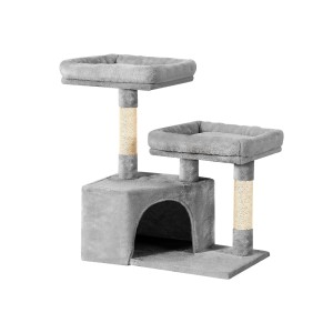 i.Pet Ivy Cat Tree 69cm - Small Tower with Sisal Posts, Plush Velvet, Sturdy Wood Frame, Light Grey - Entertain & Relax