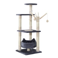 i.Pet Myra 110cm Cat Tree Tower - Fir Wood, Plush Velvet, Natural Sisal Posts, Multi-Level Condo with Toys