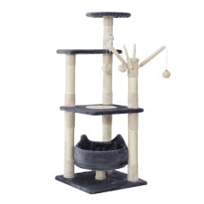 i.Pet Myra 110cm Cat Tree Tower - Fir Wood, Plush Velvet, Natural Sisal Posts, Multi-Level Condo with Toys