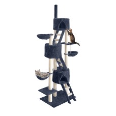 i.Pet 244cm Cat Tree Tower - Grey Condo with Sisal Scratching Posts, Plush Velvet, Multi-Level Play Areas, and Hammocks i.Pet 244cm Cat Tree Tower - Grey Condo with Sisal Scratching Posts, Plush Velvet, Multi-Level Play Areas, and Hammocks