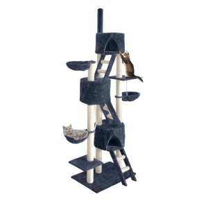 i.Pet 244cm Cat Tree Tower - Grey Condo with Sisal Scratching Posts, Plush Velvet, Multi-Level Play Areas, and Hammocks