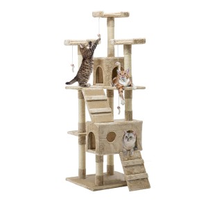 i.Pet 180cm Cat Tree Tower Condo - Plush Velvet, Sisal Posts, Multi-Level Playhouse with Toys, Climbing & Scratching