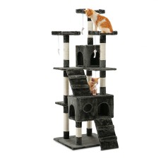 i.Pet 180cm Cat Tree Tower - Plush Velvet Condo, Natural Sisal Scratcher Poles, Multi-Level Playhouse, Grey i.Pet 180cm Cat Tree Tower - Plush Velvet Condo, Natural Sisal Scratcher Poles, Multi-Level Playhouse, Grey