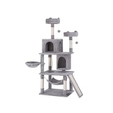 i.Pet 161cm Cat Tree Tower in Grey with Plush Velvet, Sisal Posts, Hammock, Cubicles & Stable Wooden Construction i.Pet 161cm Cat Tree Tower in Grey with Plush Velvet, Sisal Posts, Hammock, Cubicles & Stable Wooden Construction
