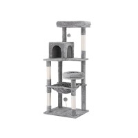 i.Pet 143cm Cat Tree Tower in Grey with Sisal Posts, Plush Velvet Cover, Multi-Level Design, and Stable Base