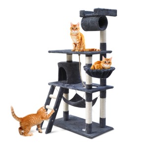 i.Pet 141cm Cat Tree Tower - Sturdy Wooden Condo with Plush Velvet, Sisal Scratching Posts, Hammock, and Bed for Cats