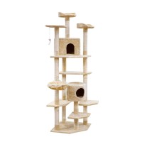 i.Pet 203cm Cat Tree Tower: Plush Velvet Condo with Hammock, Perches & Sisal Scratching Posts, Beige, 20kg Capacity