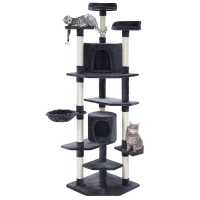 i.Pet 203cm Cat Tree Tower in Grey with Plush Velvet, Sisal Posts, Multi-Level Condo, Hammocks & Scratching Areas