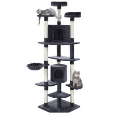 i.Pet 203cm Cat Tree Tower in Grey with Plush Velvet, Sisal Posts, Multi-Level Condo, Hammocks & Scratching Areas i.Pet 203cm Cat Tree Tower in Grey with Plush Velvet, Sisal Posts, Multi-Level Condo, Hammocks & Scratching Areas
