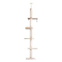 i.Pet Floor-to-Ceiling Cat Tree 290cm - Sturdy Wooden Tower with Sisal Posts, 5 Platforms, Plush Cover, and Hanging Toy