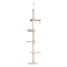 i.Pet Floor-to-Ceiling Cat Tree 290cm - Sturdy Wooden Tower with Sisal Posts, 5 Platforms, Plush Cover, and Hanging Toy