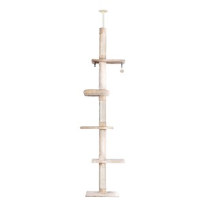i.Pet Floor-to-Ceiling Cat Tree 290cm - Sturdy Wooden Tower with Sisal Posts, 5 Platforms, Plush Cover, and Hanging Toy