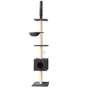 i.Pet 260cm Floor-to-Ceiling Cat Tree Tower, Dark Grey - Multi-Level Scratching Post with Sisal, Plush Cover & Toy