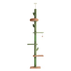 i.Pet Floor-to-Ceiling Cat Tree Tower, 290cm, Adjustable, Sisal Posts, 5 Levels, Space-Saving Design, Green/Brown