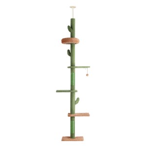 i.Pet Floor-to-Ceiling Cat Tree Tower, 290cm, Adjustable, Sisal Posts, 5 Levels, Space-Saving Design, Green/Brown