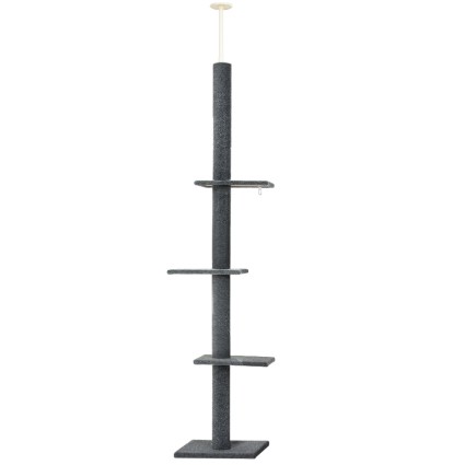 i.Pet Grey 290cm Cat Tree Tower with Sisal Scratching Posts, 4 Platforms, Adjustable Height, and Plush Cover