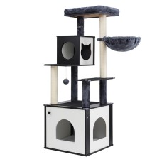 i.Pet 144cm Cat Tree Tower with Sisal Scratching Posts, Plush Beds, Wood Condo House, and Spacious Cabinet
