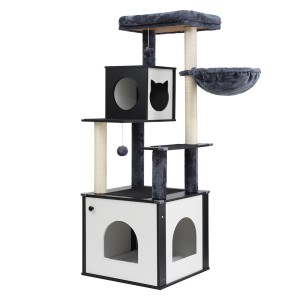 i.Pet 144cm Cat Tree Tower with Sisal Scratching Posts, Plush Beds, Wood Condo House, and Spacious Cabinet