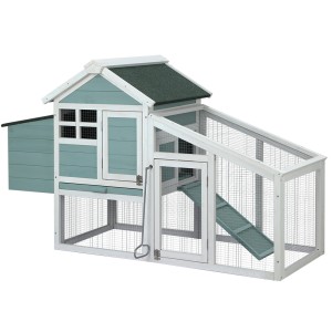 i.Pet Chicken Coop Rabbit Hutch - 150x60x93cm Wooden Outdoor Cage with Slide-out Tray, Hatching Box & Asphalt Roof