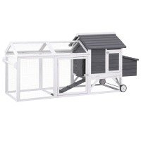 i.Pet Extra Large Wooden Chicken Coop & Rabbit Hutch with Wheels, Weather-Resistant Design, 225x80.5x105cm, Grey/White