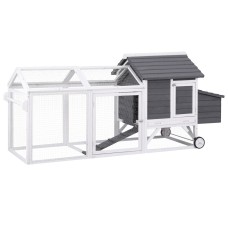 i.Pet Extra Large Wooden Chicken Coop & Rabbit Hutch with Wheels, Weather-Resistant Design, 225x80.5x105cm, Grey/White