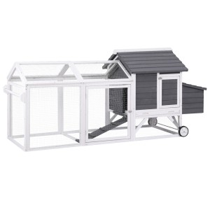 i.Pet Extra Large Wooden Chicken Coop & Rabbit Hutch with Wheels, Weather-Resistant Design, 225x80.5x105cm, Grey/White