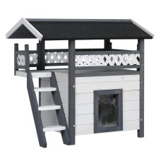 i.Pet Outdoor Cat House & Rabbit Hutch - 2-Level Fir Wood Shelter with Asphalt Roof, 77x50x73cm, Easy Access & Assembly i.Pet Outdoor Cat House & Rabbit Hutch - 2-Level Fir Wood Shelter with Asphalt Roof, 77x50x73cm, Easy Access & Assembly