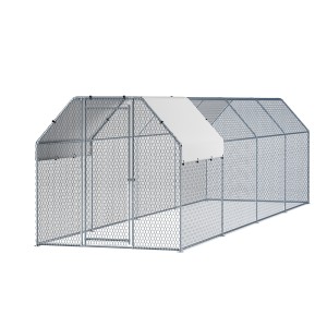 i.Pet Large Walk-In Chicken Coop & Rabbit Hutch - 2x8x2m Galvanised Steel, Weather-Resistant with Lockable System