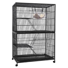 i.Pet Rabbit Cage 142cm Hutch - Multi-Level Metal, Anti-Rust, with Platforms, Ladders, Hammock & Wheels, Black i.Pet Rabbit Cage 142cm Hutch - Multi-Level Metal, Anti-Rust, with Platforms, Ladders, Hammock & Wheels, Black