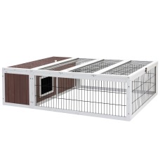 i.Pet Rabbit Hutch 124x90x35cm Outdoor Wooden Cage - Fir Wood, Asphalt Roof, Powder Coated Mesh, Easy Assembly