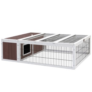 i.Pet Rabbit Hutch 124x90x35cm Outdoor Wooden Cage - Fir Wood, Asphalt Roof, Powder Coated Mesh, Easy Assembly
