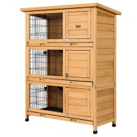 i.Pet Eco-Friendly Wooden Rabbit Hutch 91.5cm x 46cm x 116.5cm – 3-Tier Coop with Ramps, Slide-Out Trays