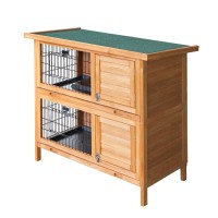 i.Pet Rabbit Hutch 91.5x45x82cm: Double-Level Fir Wood Cage with Ramp, Asphalt Roof, Easy Clean Tray & Secure Mesh