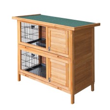 i.Pet Rabbit Hutch 91.5x45x82cm: Double-Level Fir Wood Cage with Ramp, Asphalt Roof, Easy Clean Tray & Secure Mesh