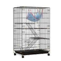 i.Pet 100cm 3-Level Indoor Rabbit Cage Hutch with Hammock, Ladders, and Wheels - Black Powder-Coated Iron Frame