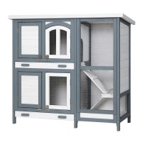 i.Pet Large Wooden Rabbit Hutch 98x45x92cm - Sturdy Fir Wood, Galvanised Mesh, Asphalt Roof, for Rabbits & Small Pets
