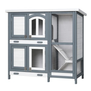 i.Pet Large Wooden Rabbit Hutch 98x45x92cm - Sturdy Fir Wood, Galvanised Mesh, Asphalt Roof, for Rabbits & Small Pets