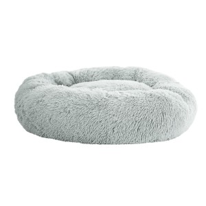i.Pet 90cm Large Calming Pet Bed for Dogs & Cats, Soft Plush Light Grey, Non-Slip, Washable Cover, Flea Resistant
