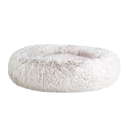 i.Pet 90cm Large Calming Pet Bed – Soft Plush, Non-Slip, Removable Cover, Flea-Resistant, White/Brown