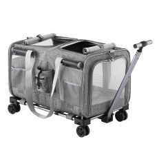 i.Pet Premium Grey Pet Carrier for Cats & Dogs, Foldable Trolley with Swivel Wheels, Oxford Fabric, 50kg Capacity